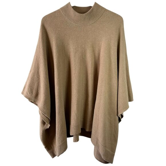 Theory Oversize Wool Blend Camel Mock Neck Poncho Sweater XS/S Minimalist - Picture 2 of 6
